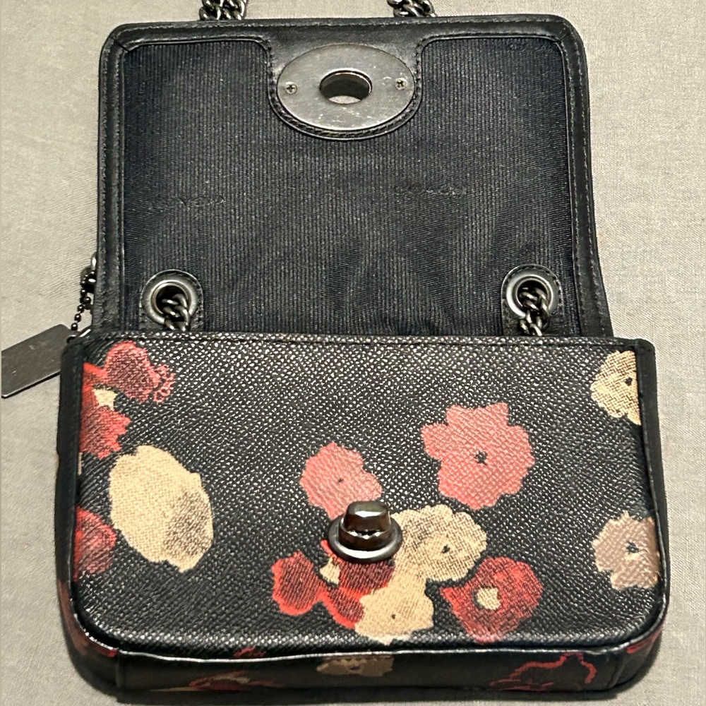 COACH Jewel Embellished Leather Floral Print Mini Convertible Crossbody Bag - Picture 9 of 15